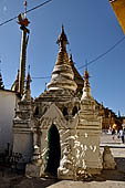 Bagan Myanmar. Shwezigon pagoda. The precinct is full of numerous images, inscribed bells, stone inscriptions and other paraphernalia.  